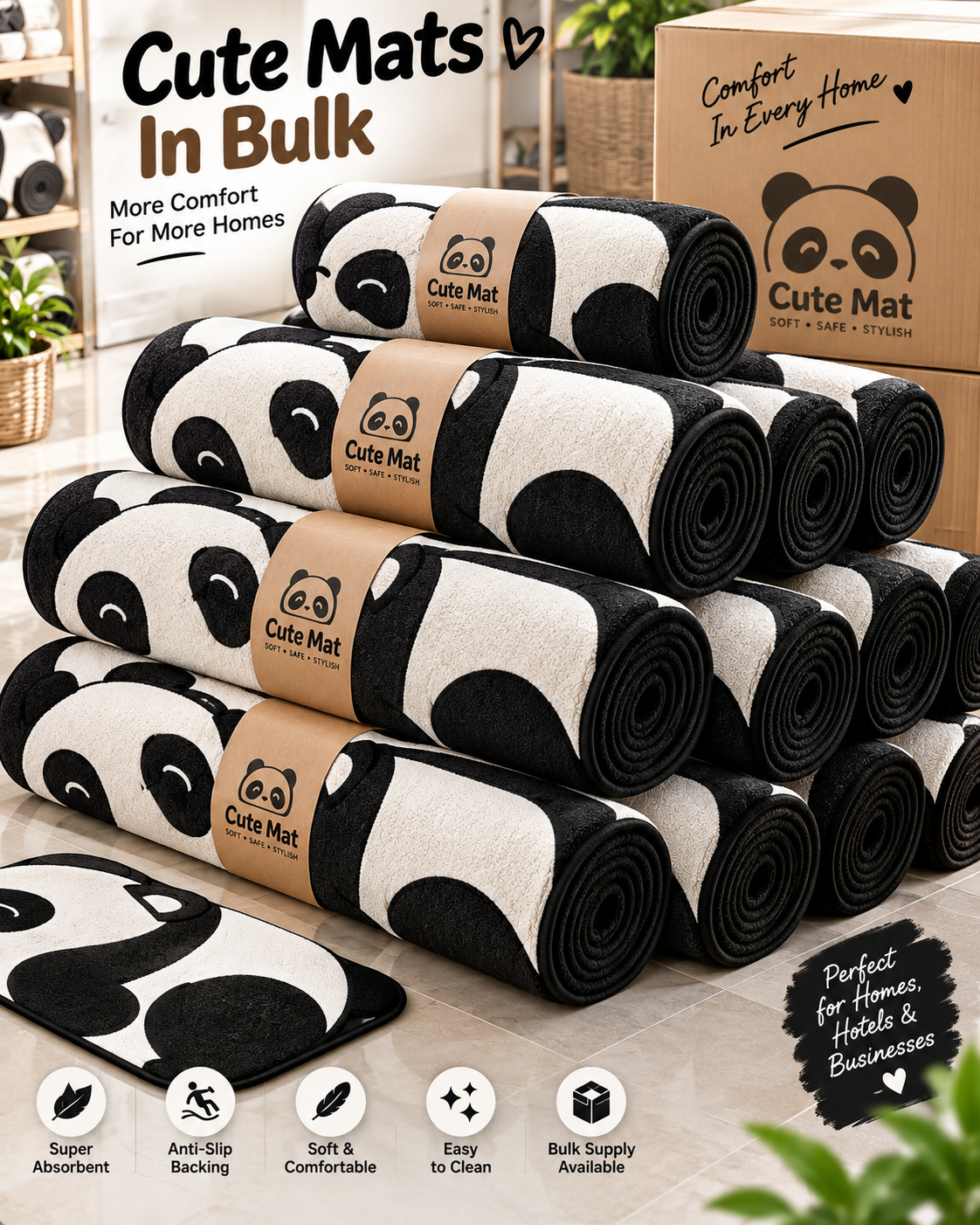 Cute Panda Anti-Slip Floor Mat – Super Absorbent, Soft & Quick-Dry Multipurpose Mat