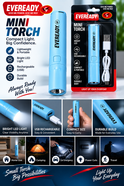 EVEREADY Mini Rechargeable Torch – Pocket-Sized Power, Bright LED Light for Anywhere!
