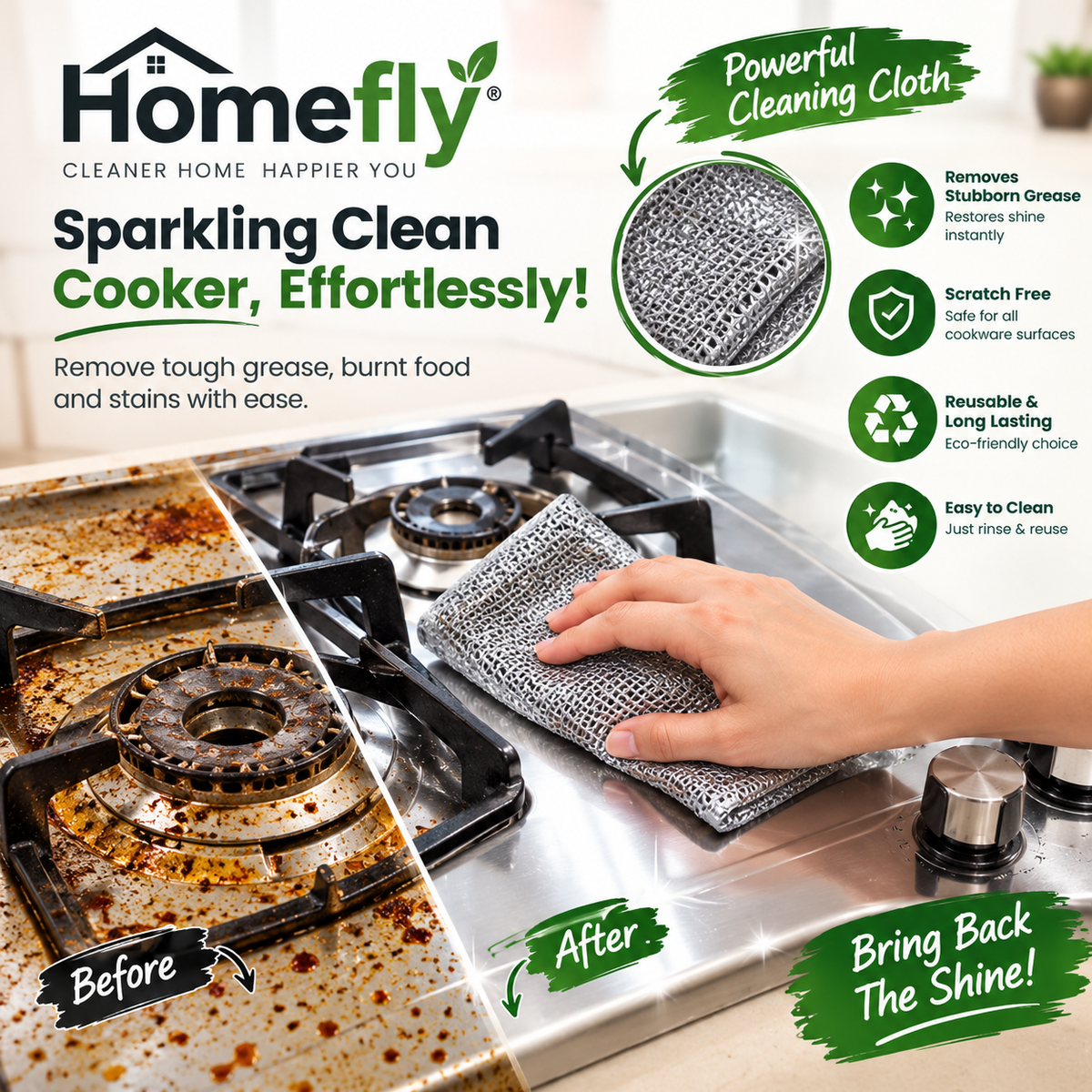 DIRTY COOKER? DESTROY TOUGH GREASE FAST! 💥 | Homefly Cleaning Cloth