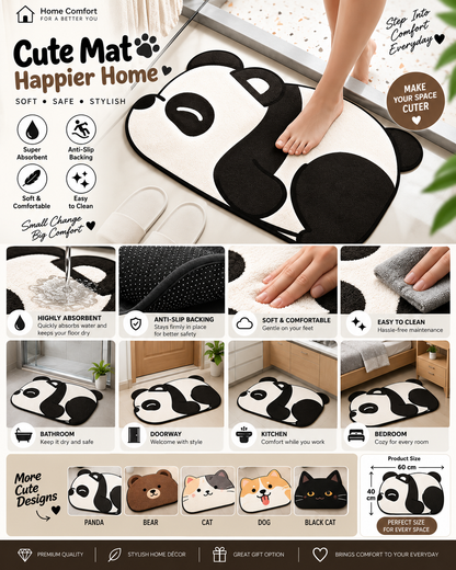 Cute Panda Anti-Slip Floor Mat – Super Absorbent, Soft & Quick-Dry Multipurpose Mat