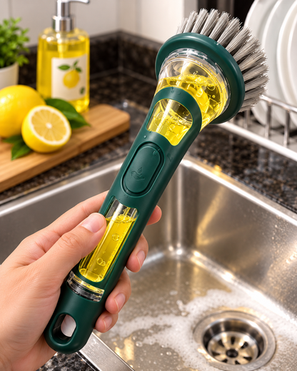 2-in-1 Soap Dispensing Dish Brush – Press, Scrub & Destroy Tough Grease!