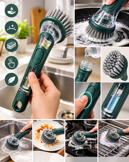 2-in-1 Soap Dispensing Dish Brush – Press, Scrub & Destroy Tough Grease!