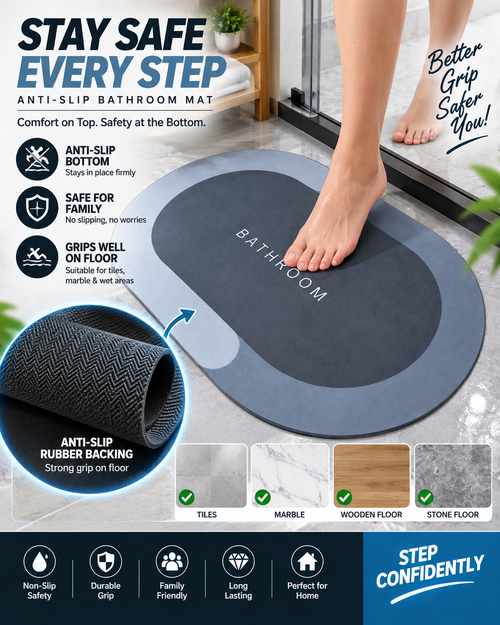 Super Absorbent Anti-Slip Bathroom Mat – Quick Dry, Strong Grip & Ultimate Comfort