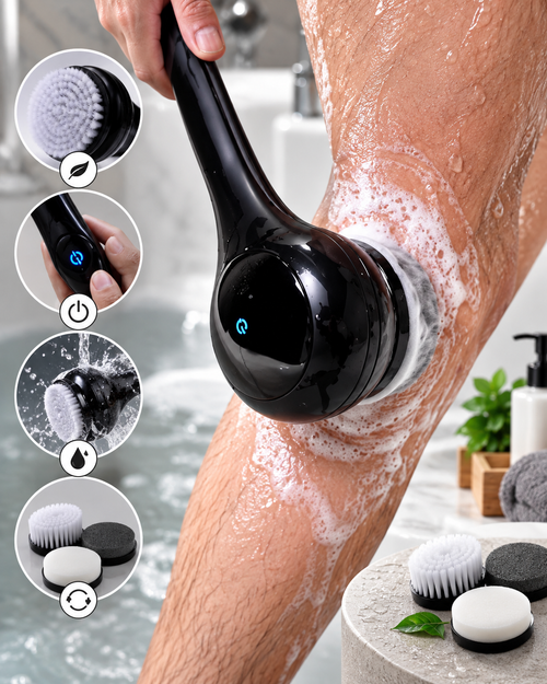 Electric Body Scrubber with Long Handle – Rechargeable Deep Cleaning & Massage Brush
