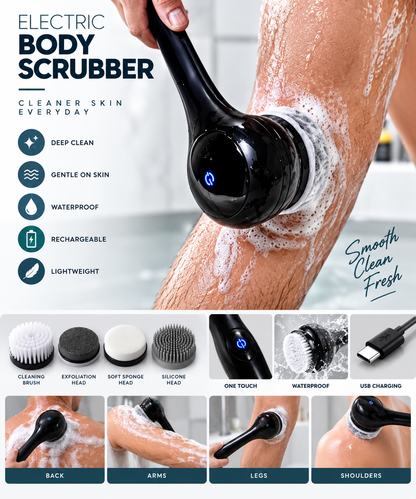 Electric Body Scrubber with Long Handle – Rechargeable Deep Cleaning & Massage Brush