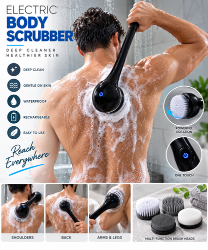 Electric Body Scrubber with Long Handle – Rechargeable Deep Cleaning & Massage Brush