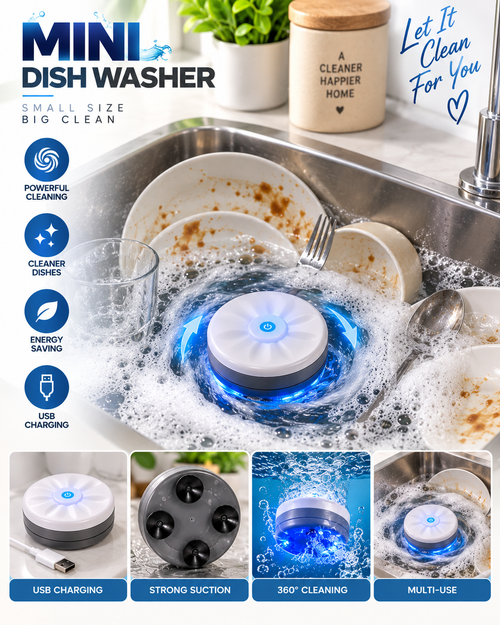 Portable Mini Turbo Washer – USB Powered 360° Cleaning for Dishes & Small Laundry
