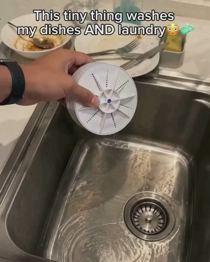 Portable Mini Turbo Washer – USB Powered 360° Cleaning for Dishes & Small Laundry